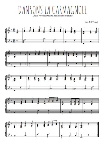 Téléchargez l'arrangement pour piano de la partition de Dansons la carmagnole en PDF